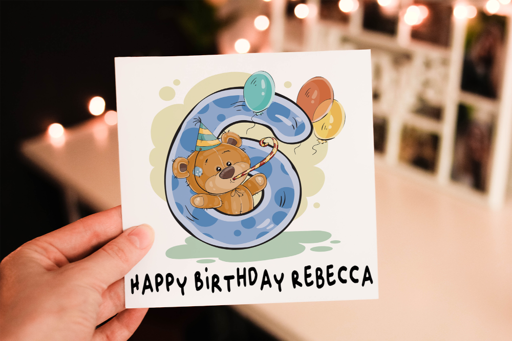 Teddy 6th Birthday Card, Card for 6th Birthday, Birthday Card - Click Image to Close